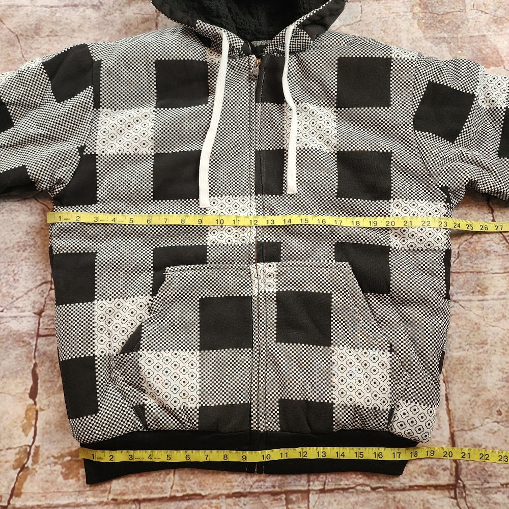 Black and White Checkered Full Zip Lined Hoodie - Picture 7 of 13